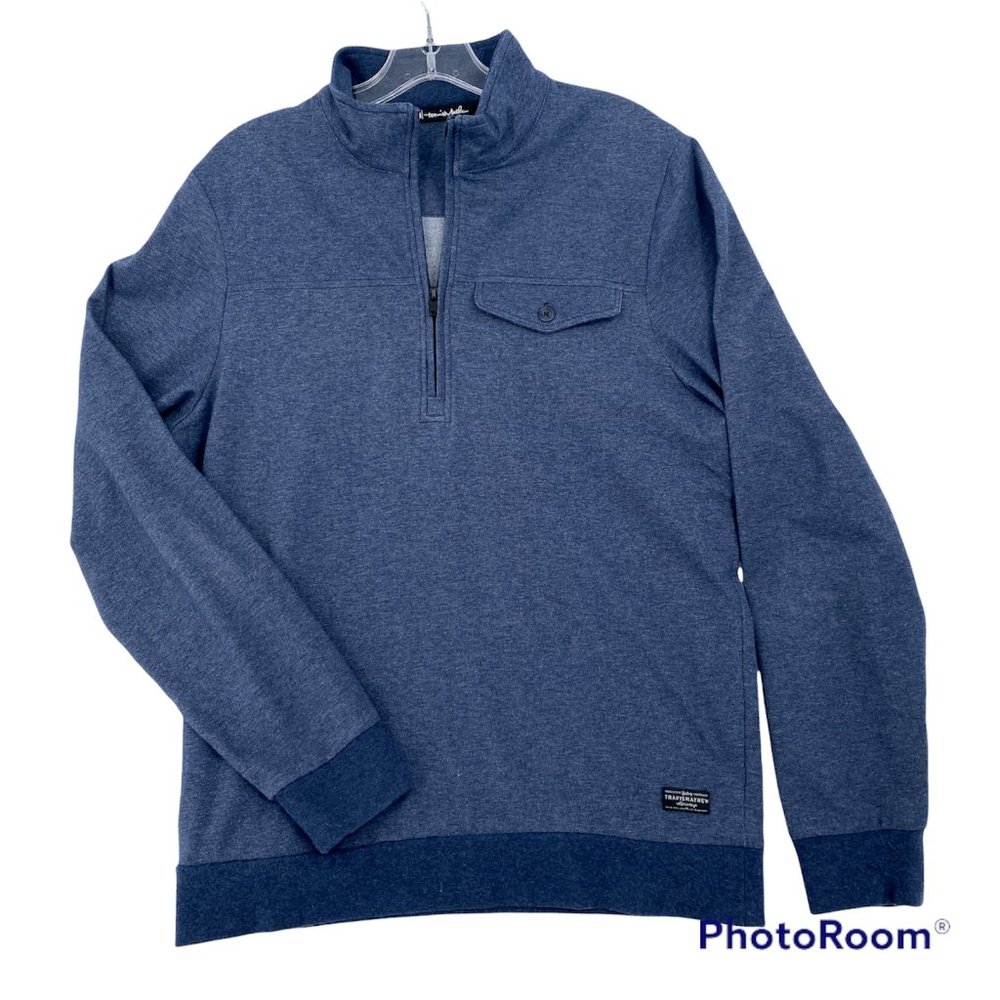 Travis Mathew Mens Size S Pullover Sweater Quarter Zip Stretch Golf Pocket Blue
